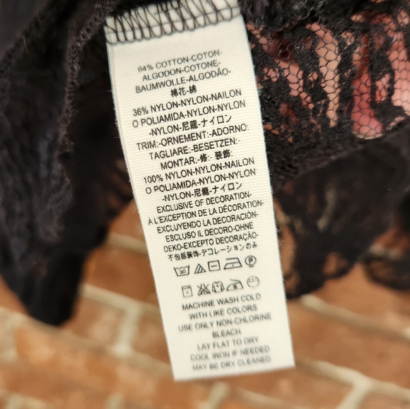 Free People Black Long Sleeve Flowy Low Cut Lace Top w/Bow - Picture 12 of 14